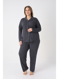 Estiva Kadın Yıldız Desenli Lacivert Önden Düğmeli Soft Battal Pijama Takımı