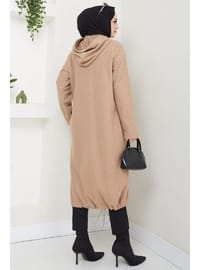 Fermuarlı Kapüşonlu Kap Camel