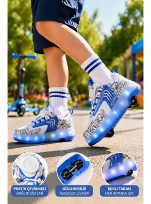 Muggo FLOW Çocuk Işıklı Patenli Tekerlekli Sneaker Spor Ayakkabı MAVİ