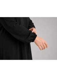 Kadın Büyük Beden Cotton Elbise Siyah Dokulu