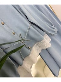 Denim Dantel Detaylı Etekli Takım Açık Mavi