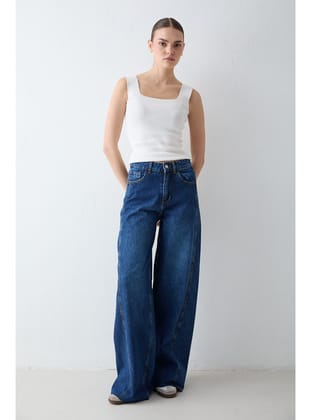 Bol Paça Denim Pantolon 32-8003 LACİVERT
