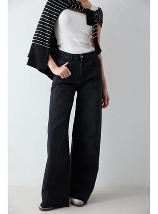 Bol Paça Denim Pantolon 32-8003 SİYAH