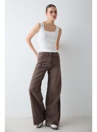Bol Paça Denim Pantolon 32 8003 Kahverengi