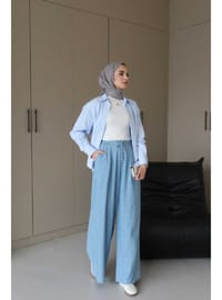 Bol Paça Denim Pantolon Mavi