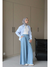 Bol Paça Denim Pantolon Mavi