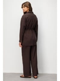 Mizalle Beli Büzgülü Modal Dokulu Kahverengi Tunik