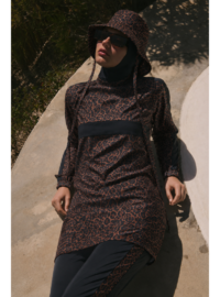 SOLARA WİLD Leopar Desen Siyah Tesettür Mayo 5 li Set