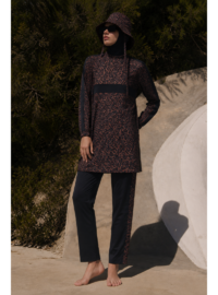 SOLARA WİLD Leopar Desen Siyah Tesettür Mayo 5 li Set