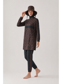 SOLARA WİLD Leopar Desen Siyah Tesettür Mayo 5 li Set
