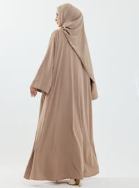 Serra Şal Hediyeli Düğme Detaylı Dubai Abaya Takım Bej