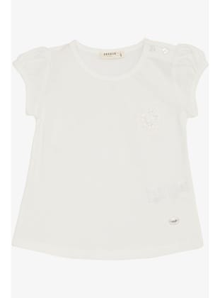Breeze Kız Bebek Tişört Çiçek Nakışlı 9 Ay-3 Yaş, Beyaz
