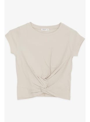 Breeze Kız Çocuk Crop Tişört Çapraz Detaylı 9-14 Yaş, Bej