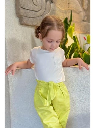 Breeze Kız Çocuk Tişört Cepli Güpürlü 3-7 Yaş, Ekru