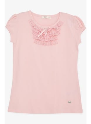 Breeze Kız Çocuk Tişört Güpürlü 9 Ay-8 Yaş, Pembe