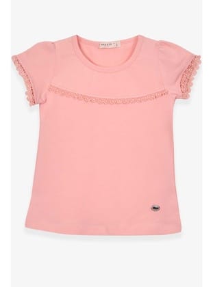 Breeze Kız Çocuk Tişört Kolları Güpürlü 2-6 Yaş, Somon