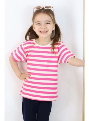 Breeze Kız Çocuk Tişört Patlı Çizgili 1-4 Yaş, Pembe