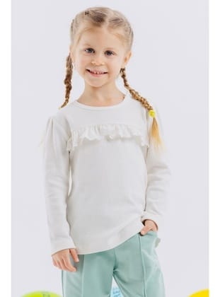 Breeze Kız Çocuk Uzun Kollu Tişört Güpürlü 1-4 Yaş, Ekru