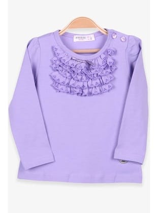 Breeze Kız Çocuk Uzun Kollu Tişört Güpürlü Fiyonklu 6 Ay-8 Yaş, Lila