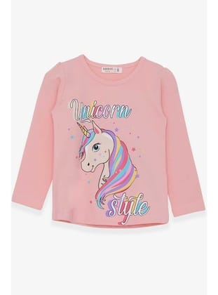 Breeze Kız Çocuk Uzun Kollu Tişört Unicorn 2-6 Yaş, Pudra