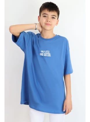 Breeze Erkek Çocuk Tişört Yazı Baskılı 8-12 Yaş, İndigo