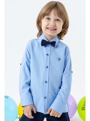 Breeze Girls & Boys Erkek Çocuk Gömlek Papyonlu 3-7 Yaş, Mavi