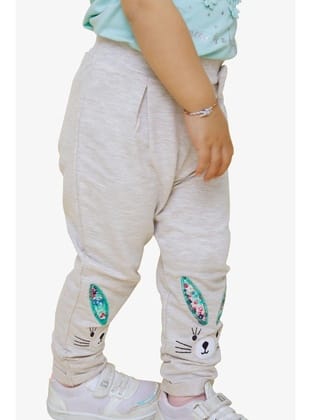Breeze Kız Bebek Tayt Pantolon Tavşan Nakışlı 9 Ay-3 Yaş, Bej Melanj