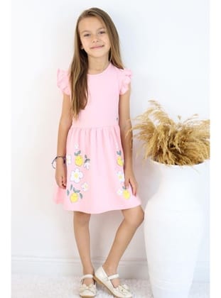 Breeze Kız Çocuk Elbise Etek Kısmı Limon & Çiçek Baskılı 2-6 Yaş, Pembe