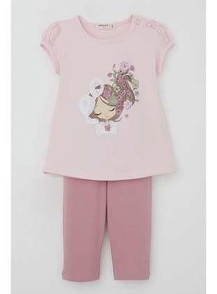 Breeze Kız Çocuk Kapri Taytlı Takım Çiçekli Kız Baskılı 1.5-5 Yaş, Pembe