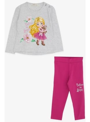 Breeze Kız Çocuk Taytlı Takım Baskılı Pullu 1.5-5 Yaş, Açık Gri Melanj