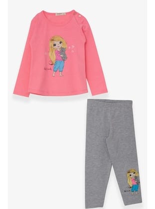 Breeze Kız Çocuk Taytlı Takım Kız Baskılı 1.5-5 Yaş, Neon Pembe