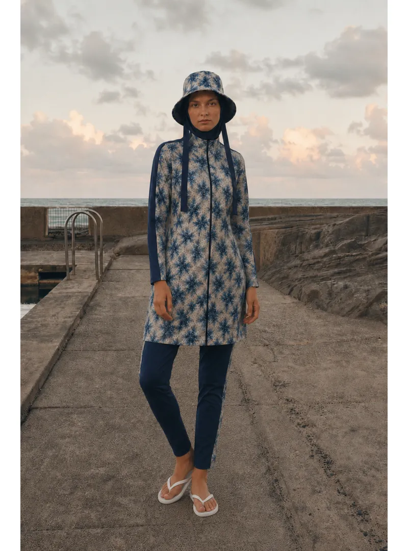 AURELİA TİDE Batik Desen Lacivert Stoperli Tesettür Mayo 5 li Set