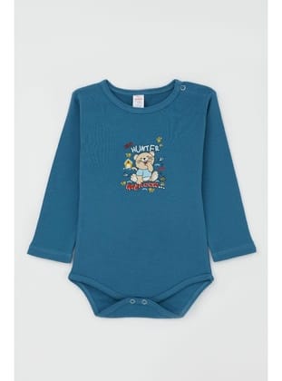 Breeze Erkek Bebek Çıtçıtlı Body Avcı Kedicik Baskılı 9 Ay-3 Yaş, İndigo