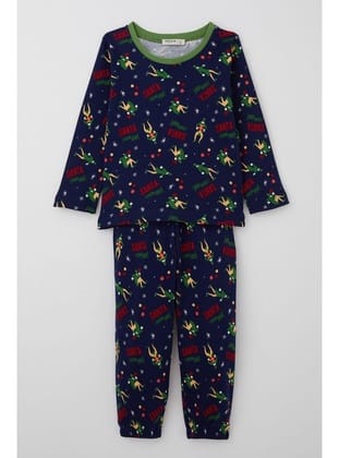 Breeze Erkek Bebek Pijama Takımı Eğlenceli Noel Baba Desenli 9 Ay-3 Yaş, Lacivert