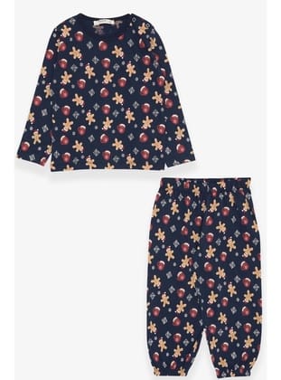 Breeze Erkek Bebek Pijama Takımı Kurabiye Desenli 9 Ay-3 Yaş, Lacivert