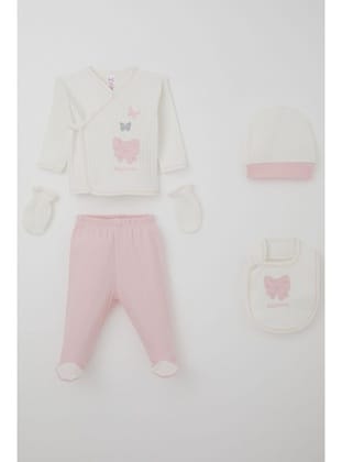 Breeze Kız Bebek Hastane Çıkışı 5 Li Fiyonk & Kelebek Nakışlı 0-3 Ay, Ekru