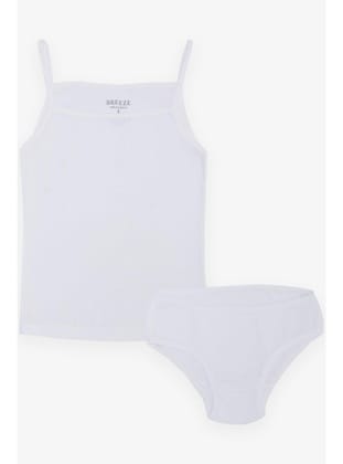 Breeze Kız Çocuk Atlet & Slip Takım Jakarlı 3-11 Yaş, Beyaz