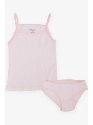 Breeze Kız Çocuk Atlet & Slip Takım Jakarlı 3-11 Yaş, Pembe