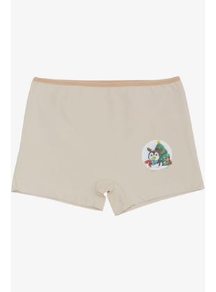 Breeze Kız Çocuk Boxer Yılbaşı Temalı Penguen Baskılı 5-11 Yaş, Bej