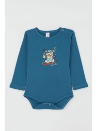 Breeze Erkek Bebek Body Avcı Kedicik Baskılı İndigo