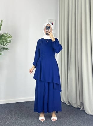 4523 - Bol Paça Pantolon - Tunik Takım Mavi̇-Z7