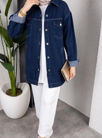 Kadın Yıkamalı Cepli Denim Kot Ceket