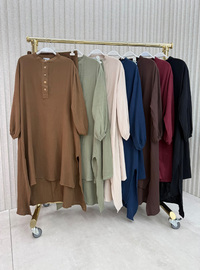 Salaş Tesettür Pantolonlu Müslin Takım - Bordo
