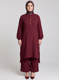 Salaş Tesettür Pantolonlu Müslin Takım - Bordo