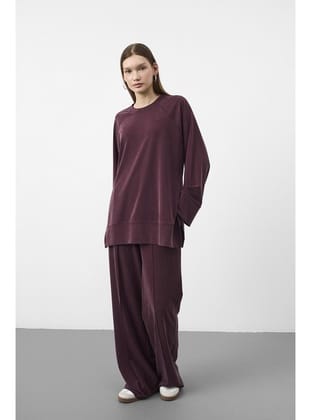 Bordo Oversize Kalıp Tencel Dokulu Relax Fit Premium Takım Bordo
