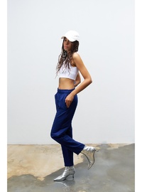 Yüksek Bel Pamuklu Jogger Pantolon Lacivert