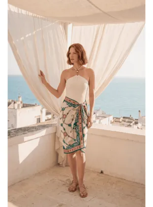 Emerald Jewels Desenli Plaj Beach Pareo  - Iç Göstermeyen Parlak Kumaş - 75x155 cm