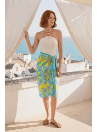 Lemon Coast Desenli Plaj Beach Pareo  - Iç Göstermeyen Parlak Kumaş - 75x155 cm