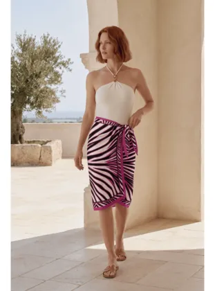 Magenta Zebra Desenli Plaj Beach Pareo  - Iç Göstermeyen Parlak Kumaş - 75x155 cm