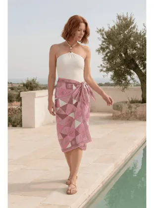 Rose Prism Desenli Plaj Beach Pareo  - Iç Göstermeyen Parlak Kumaş - 75x155 cm
